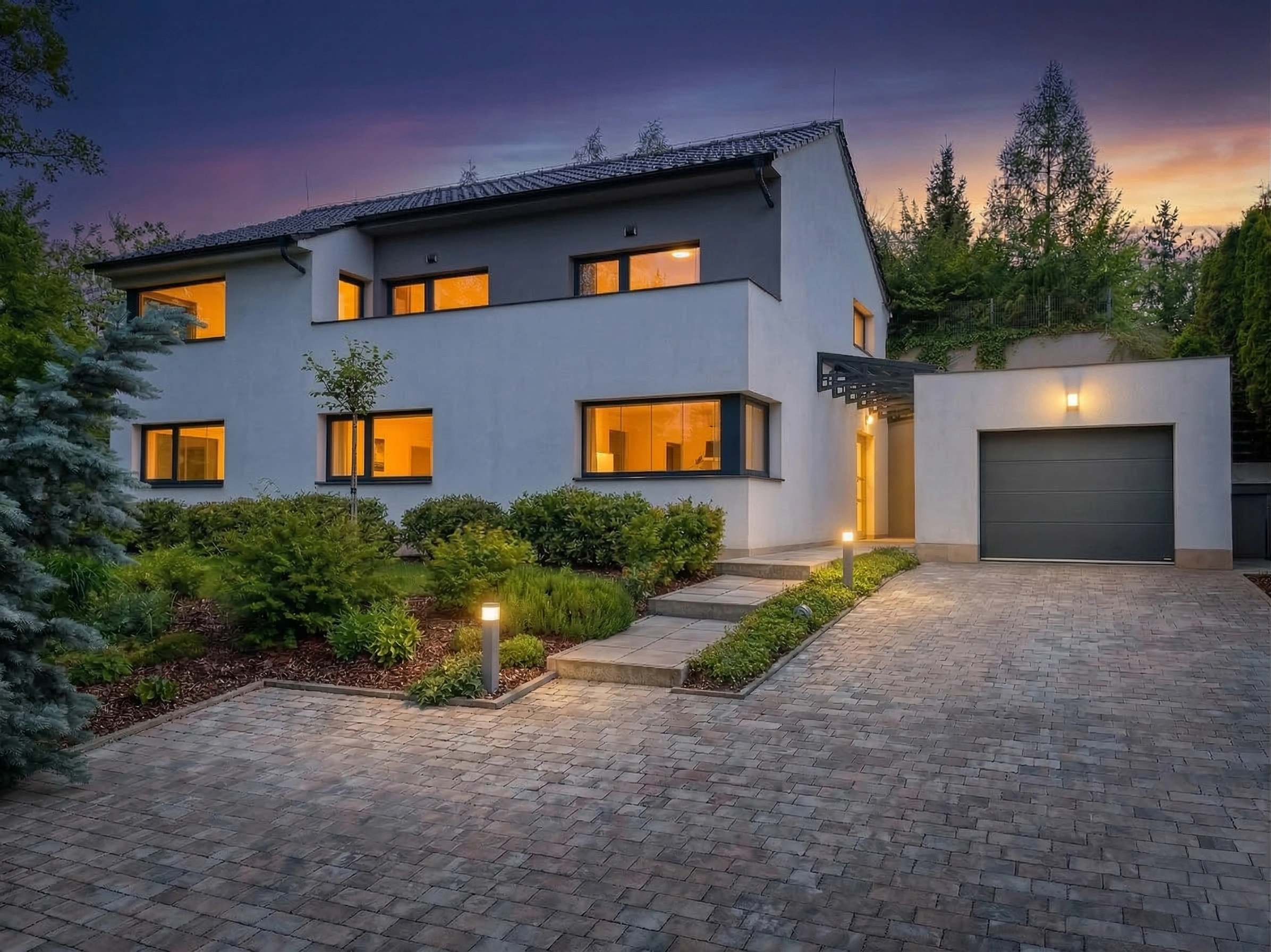 Vila Troubsko – moderní rodinný dům na konci klidné rezidenční čtvrti v Troubsku u Brna